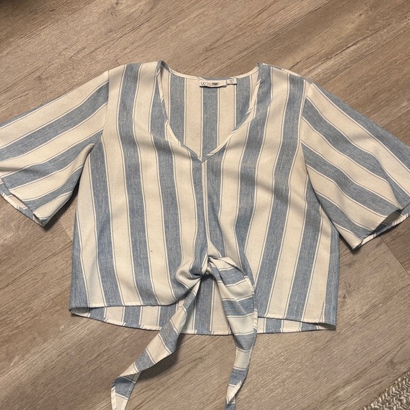 Wish Striped Blue and Cream Tie-Front Blouse - Picture 1 of 2
